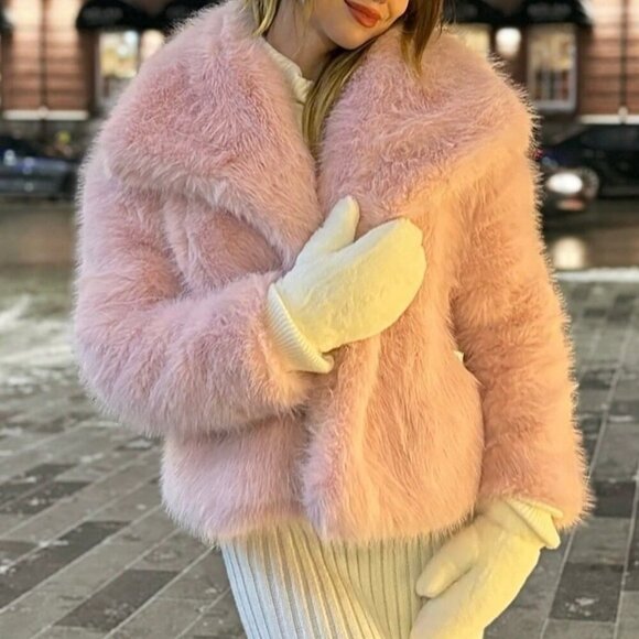 Pink Women's Casual Luxury Coat Warm Faux Fur Coat - Picture 5 of 7